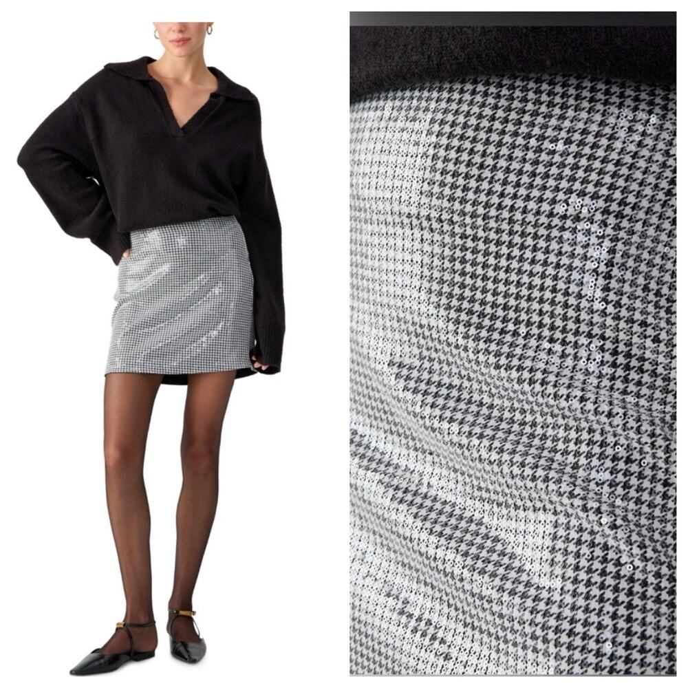 Sanctuary Sequin Houndstooth Black and White Skirt  NWT